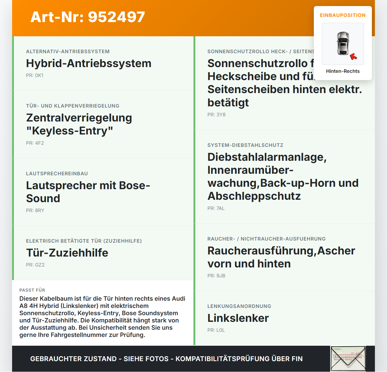 Audi A8 4H D4 09-17 Kabelbaum Leitungssatz für Tür und Fensterheber Hinten Rechts Audi A8 4H D4 09-17 25.04.2012... Vorschau 3