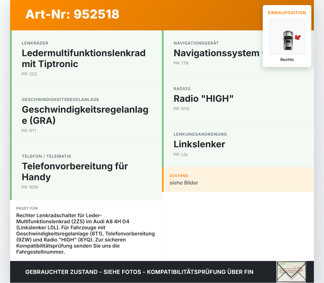 Audi A8 4H D4 09-17 Lenkradschalter Multifunktionstasten Schalter für Lenkrad Rechts Audi A8 4H D4 09-17 25.04.2012... Vorschau 3