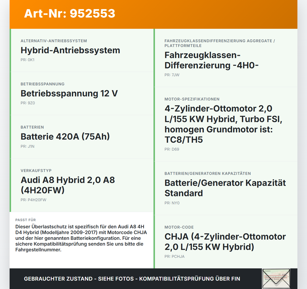 Audi A8 4H D4 09-17 Sicherung Überlastschutz f. Batterie Minus Klemme Audi A8 4H D4 09-17 25.04.2012 8J0915459 gebraucht Vorschau 3