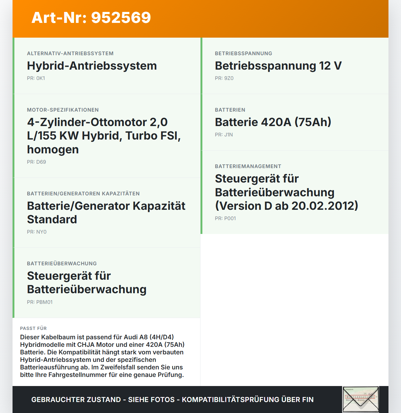 Audi A8 4H D4 09-17 Kabelbaum Batterieklemme für Batterie Audi A8 4H D4 09-17 25.04.2012 4H0915181E 524591F03 gebraucht Vorschau 3