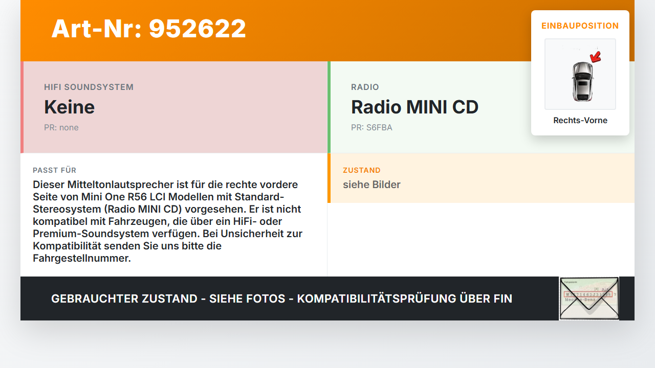 Mini One R56 LCI 13-16 Lautsprecher Rechts Vorne Mini One R56 LCI 13-16 27.01.2014 6513-3428196 3428196... Vorschau 3