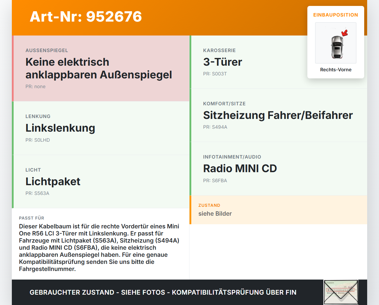 Mini One R56 LCI 13-16 3T Kabelbaum für Tür und Fensterheber Rechts Vorne Mini One R56 LCI 13-16 27.01.2014 9242946... Vorschau 3
