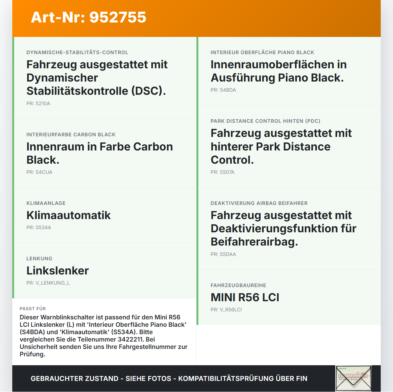 Mini One R56 LCI 13-16 Warnblinkschalter Schalter Mini One R56 LCI 13-16 27.01.2014 3422211 88190001 gebraucht Vorschau 3