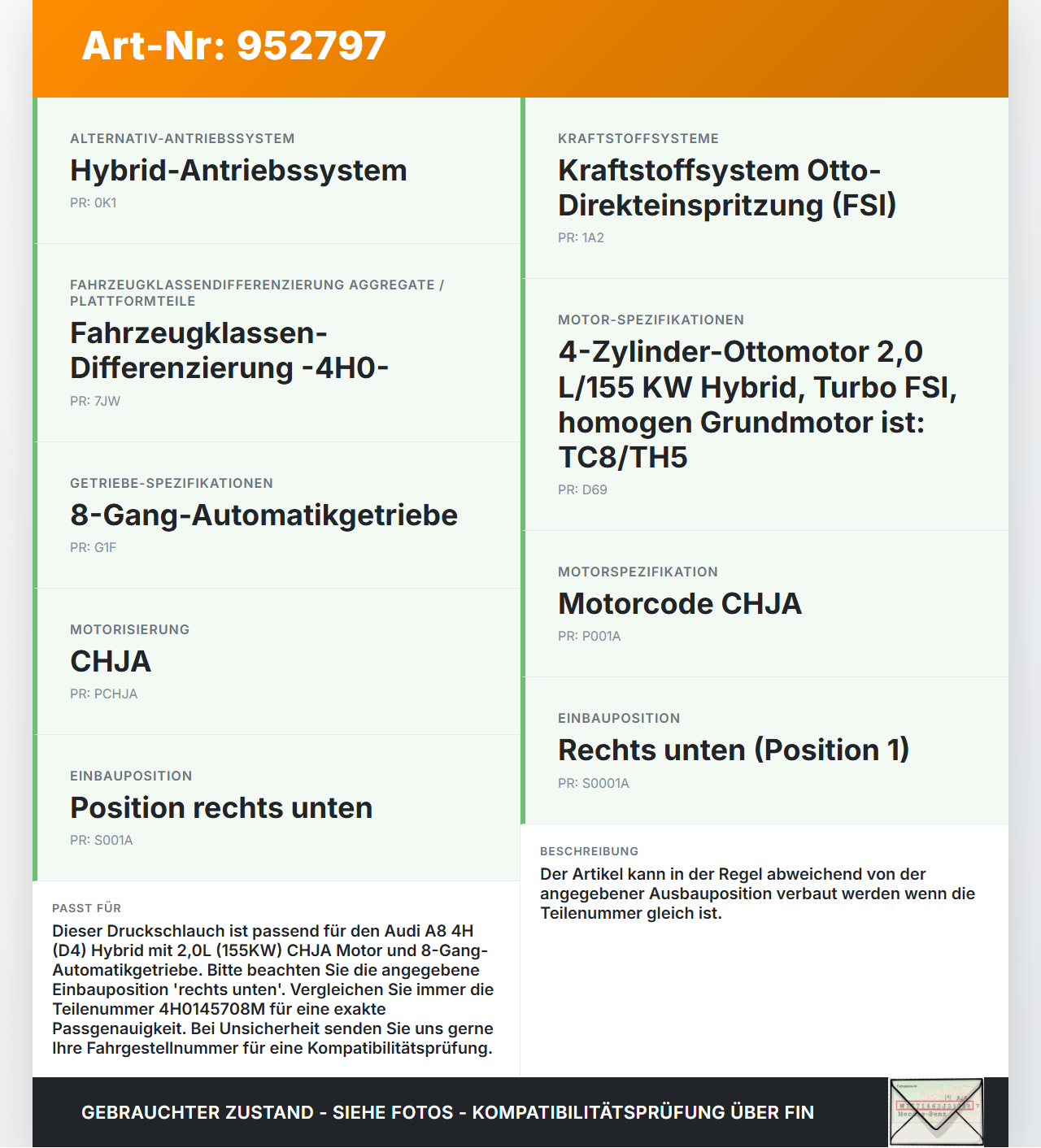 Audi A8 4H D4 09-17 Hybrid 2,0 155KW Ansaugrohr Ladeluftschlauch Luftschlauch Pos.1 Audi A8 4H D4 09-17 25.04.2012... Vorschau 3