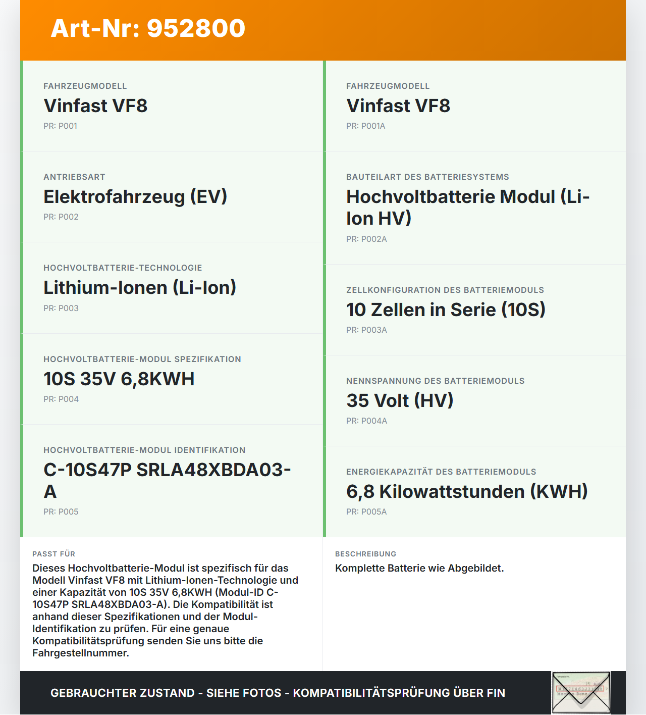 Vinfast VF8 Modul 10S 35V 6,8KWH Li-Ion HV Hochvoltbatterie Batterie Akku Vinfast VF8 01.11.2023 C-10S47P... Vorschau 3