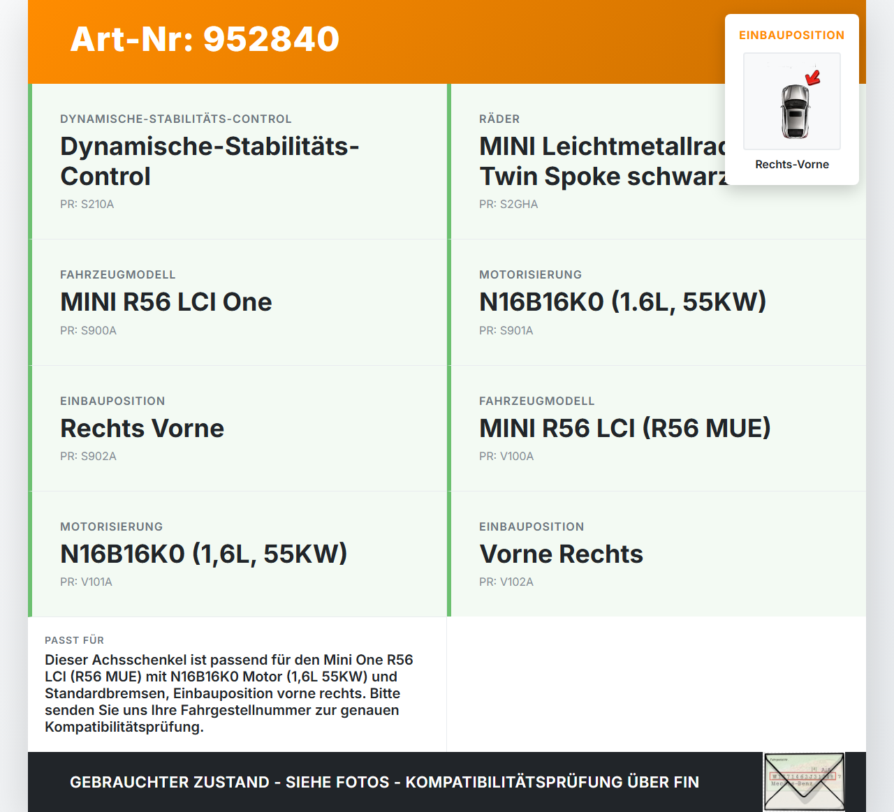 Mini One R56 LCI 13-16 1,6 55KW Achsschenkel Radnabe Rechts Vorne Mini One R56 LCI 13-16 27.01.2014 3121-6779796... Vorschau 3