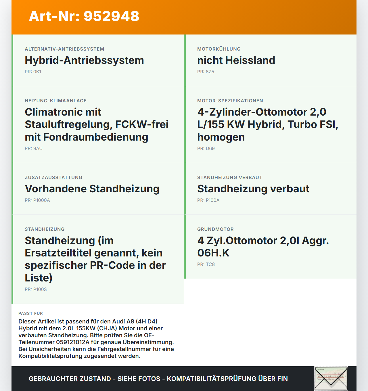 Audi A8 4H D4 09-17 Hybrid 2,0 155KW Umwelzpumpe Heizung Pumpe Standheizung Audi A8 4H D4 09-17 25.04.2012... Vorschau 3