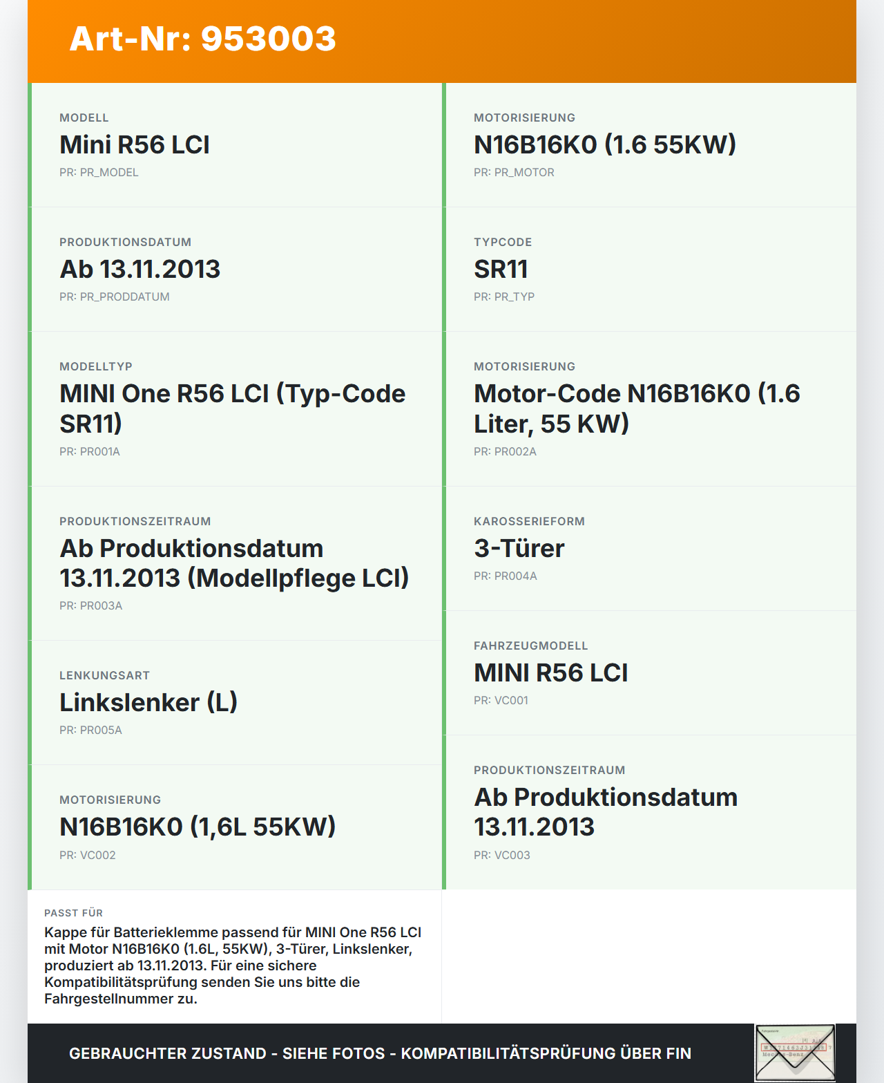 Mini One R56 LCI 13-16 1,6 55KW Kappe für Batterieklemme Mini One R56 LCI 13-16 27.01.2014 12427588107 7588107... Vorschau 3