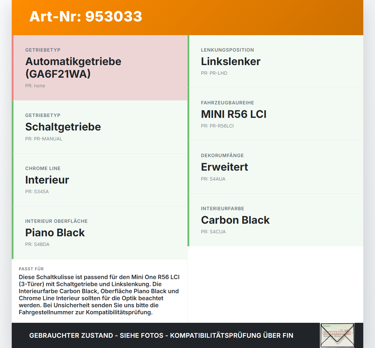 Mini One R56 LCI 13-16 1,6 55KW Schaltkulisse Schalthebel Mini One R56 LCI 13-16 27.01.2014 25112753810 8603202-02... Vorschau 3