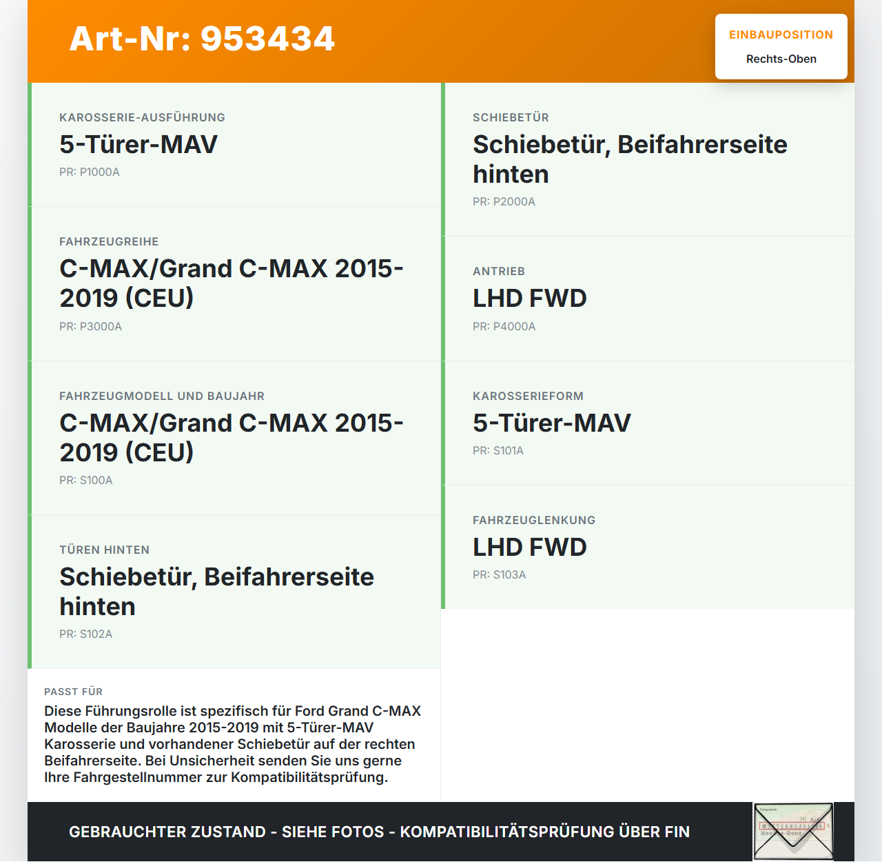 Ford Grand C-MAX 15-19 Grand Führungsrolle für Schiebetür Rechts Oben Ford Grand C-MAX 15-19 27.05.2016... Vorschau 3