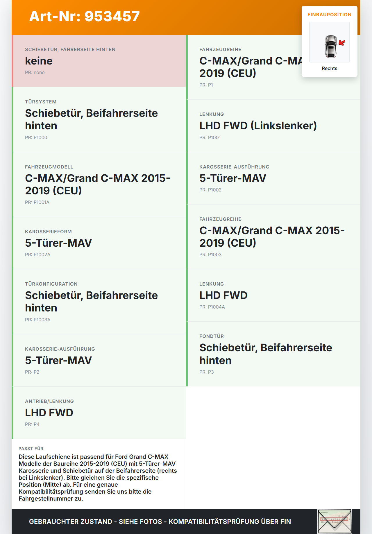 Ford Grand C-MAX 15-19 Laufschiene Führungsschiene für Schiebetür Rechts Mitte Ford Grand C-MAX 15-19 27.05.2016... Vorschau 3