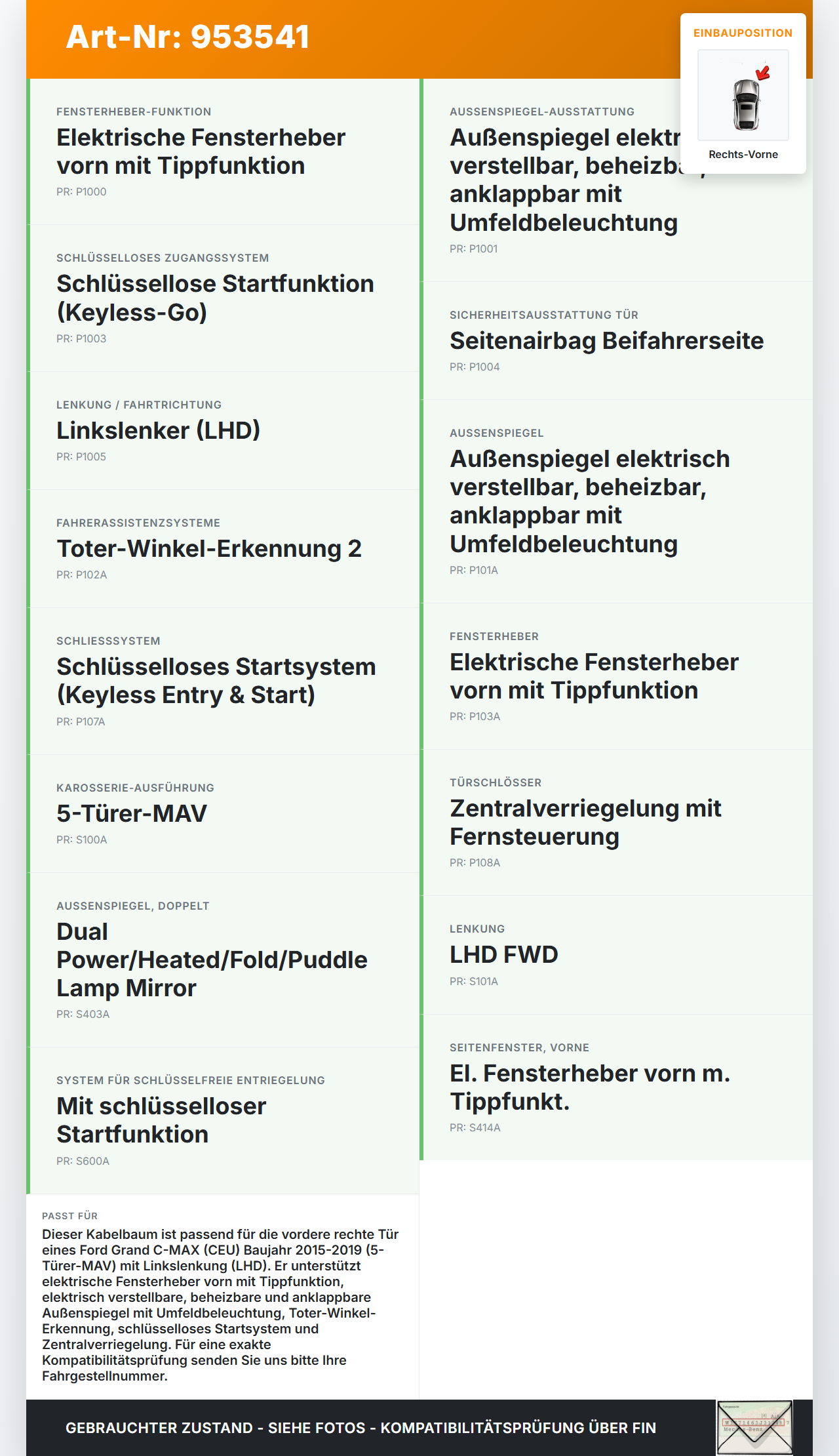 Ford Grand C-MAX 15-19 Grand Kabelbaum für Tür und Fensterheber Rechts Vorne Ford Grand C-MAX 15-19 27.05.2016... Vorschau 3