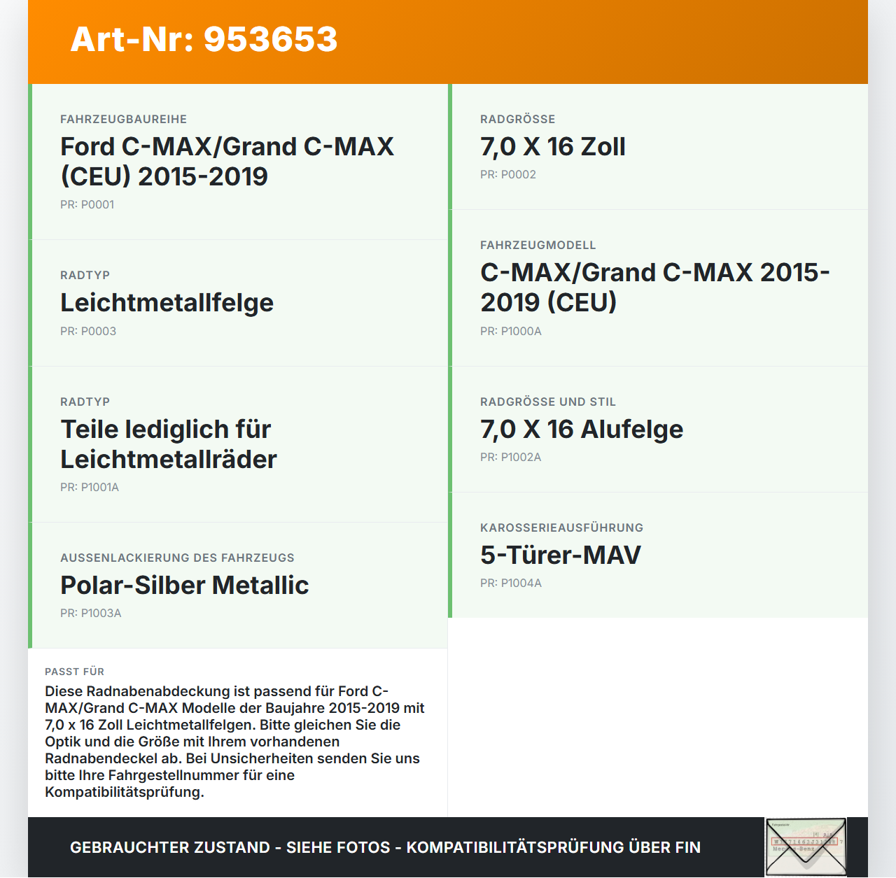 Ford Grand C-MAX 15-19 Radnabenabdeckung Rad Nabenabdeckung Nabenblende Ford Grand C-MAX 15-19 27.05.2016 gebraucht Vorschau 3
