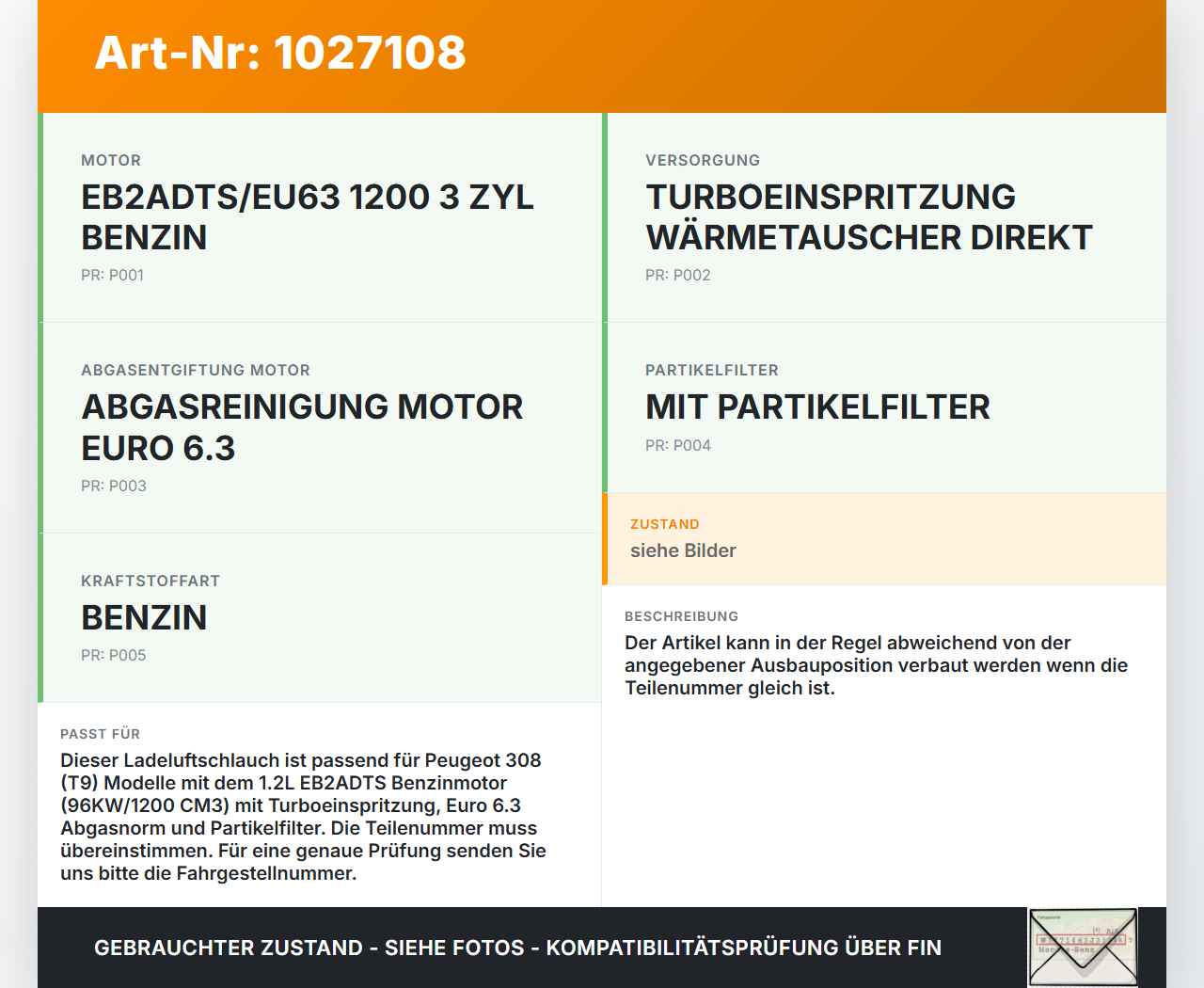 Peugeot 308 II 17-21 1,2 96KW Ansaugrohr Ladeluftschlauch Luftschlauch Pos.1 Peugeot 308 II 17-21 06.04.2021... Vorschau 3