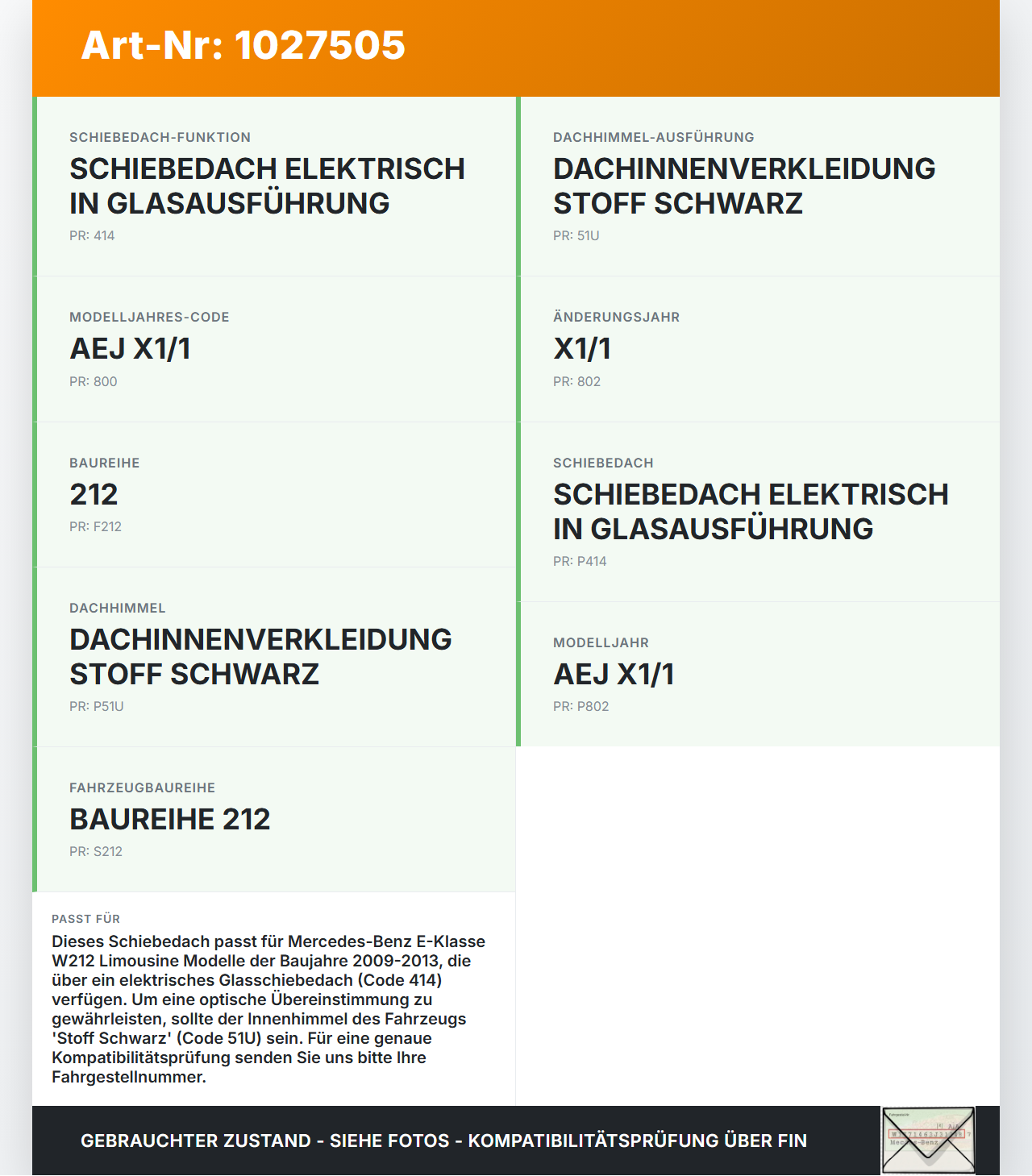 Mercedes E500 W212 09-13 Schiebedach Mercedes E500 W212 09-13 06.12.2011 A2127800721 A2127800729 L114731134... Vorschau 3