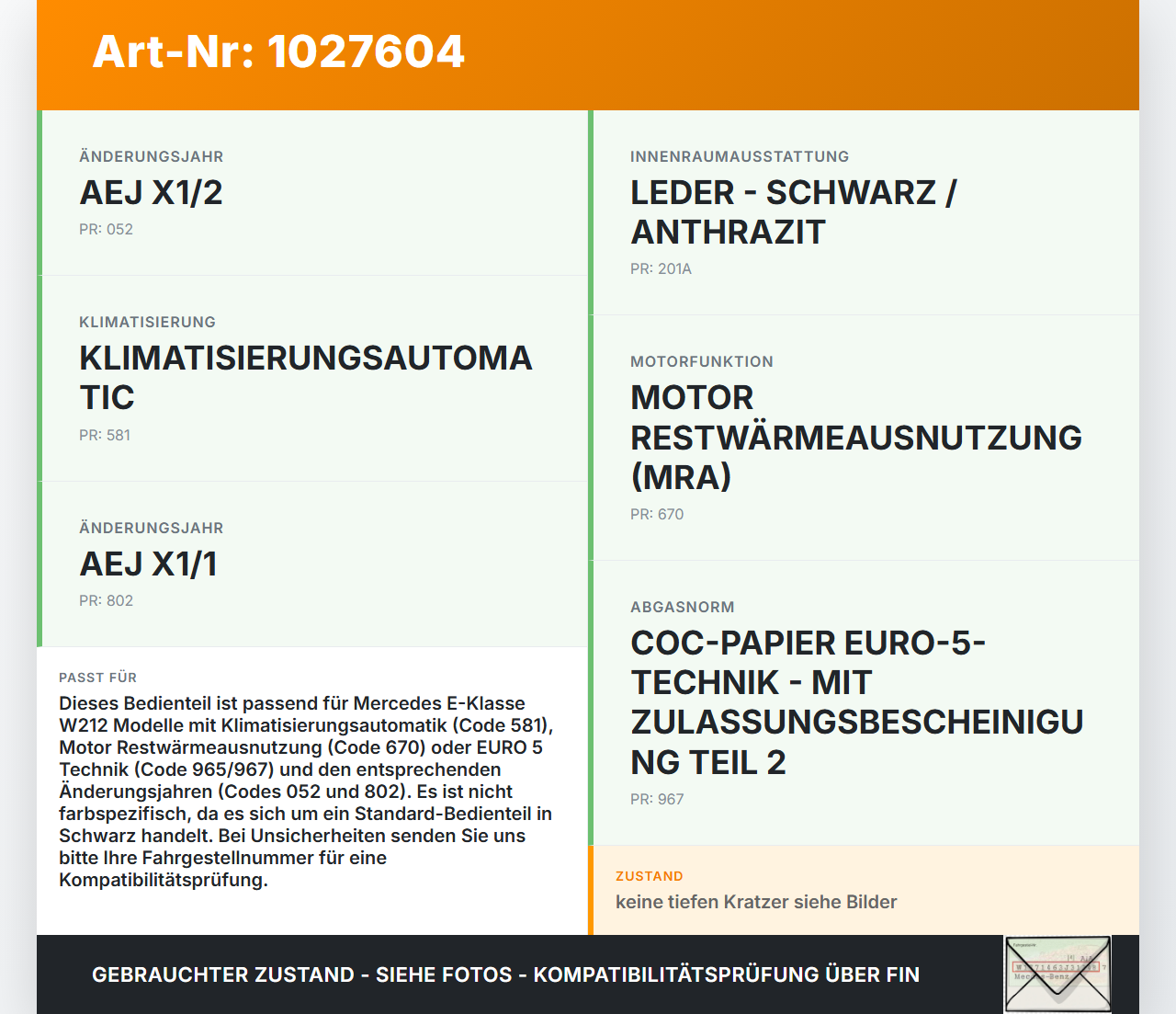 Mercedes E500 W212 09-13 Autom. Schalter Bedienteil Klima Scheibenheizung Zonen und Umluft Mercedes E500 W212 09-13... Vorschau 3