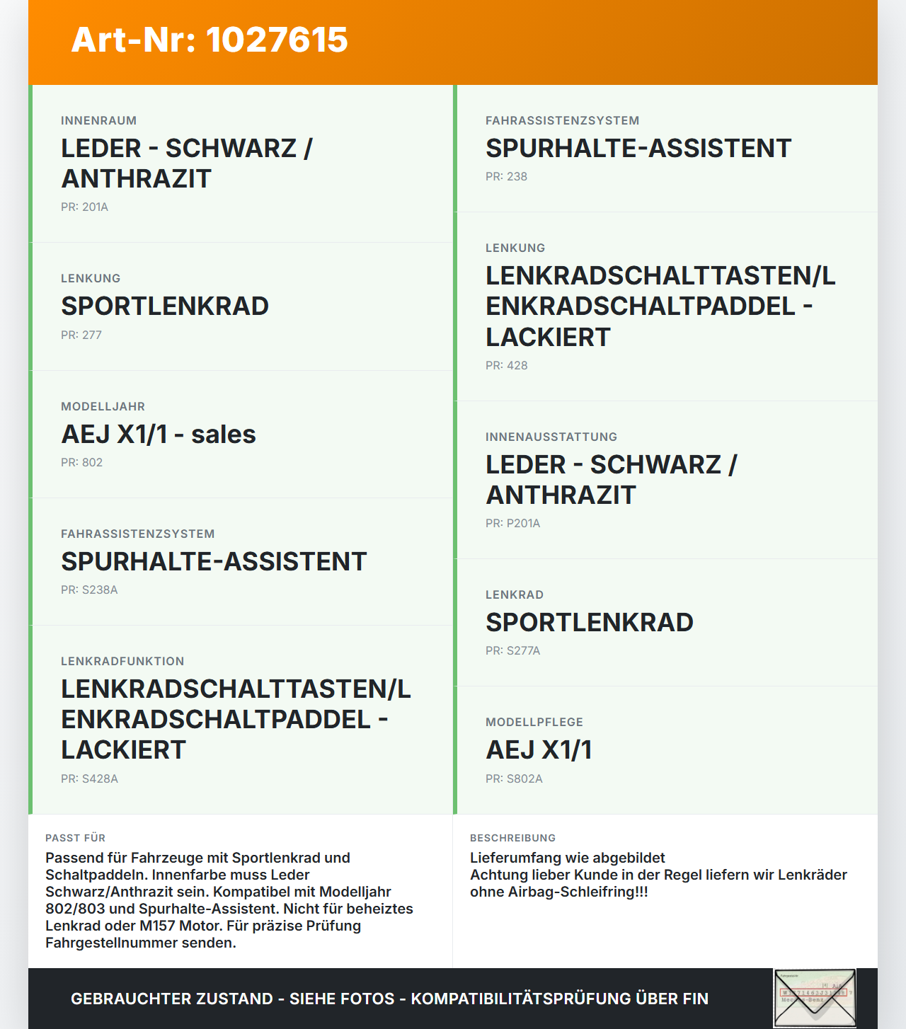 Mercedes E500 W212 09-13 Lenkrad Airbaglenkrad Sport Mercedes E500 W212 09-13 06.12.2011 A1724602803... Vorschau 3