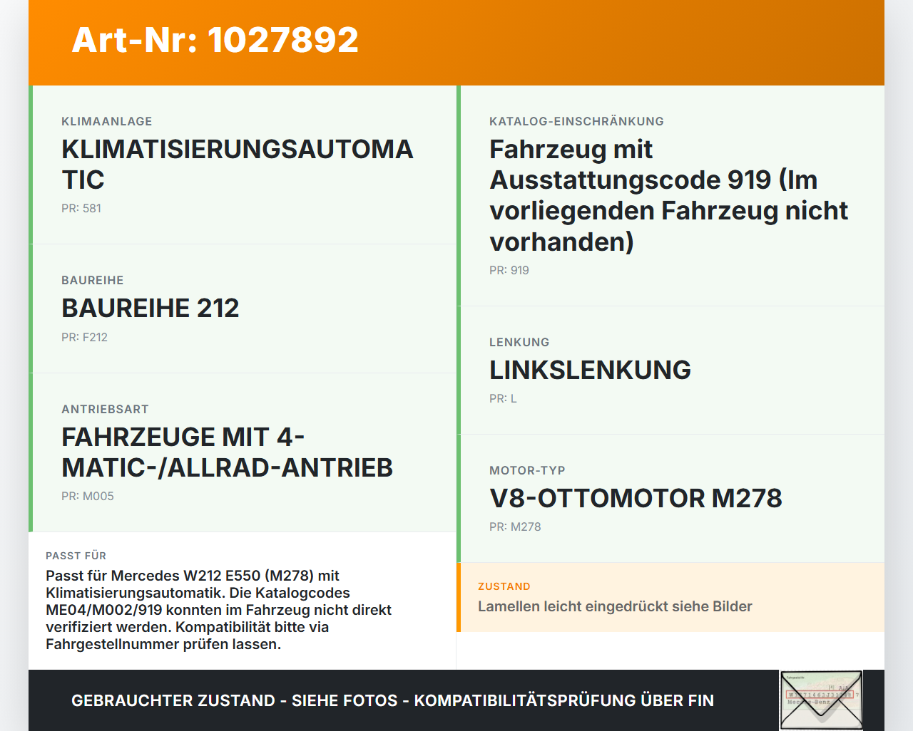 Mercedes E500 W212 09-13 Kondensator Klimakühler AC Mercedes E500 W212 09-13 06.12.2011 A0995000354 A0995002803... Vorschau 3