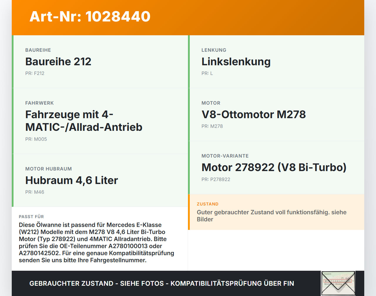 Mercedes E500 W212 09-13 4,7 300KW 278922 Ölwanne Motorwanne Mercedes E500 W212 09-13 06.12.2011 A2780100013... Vorschau 3