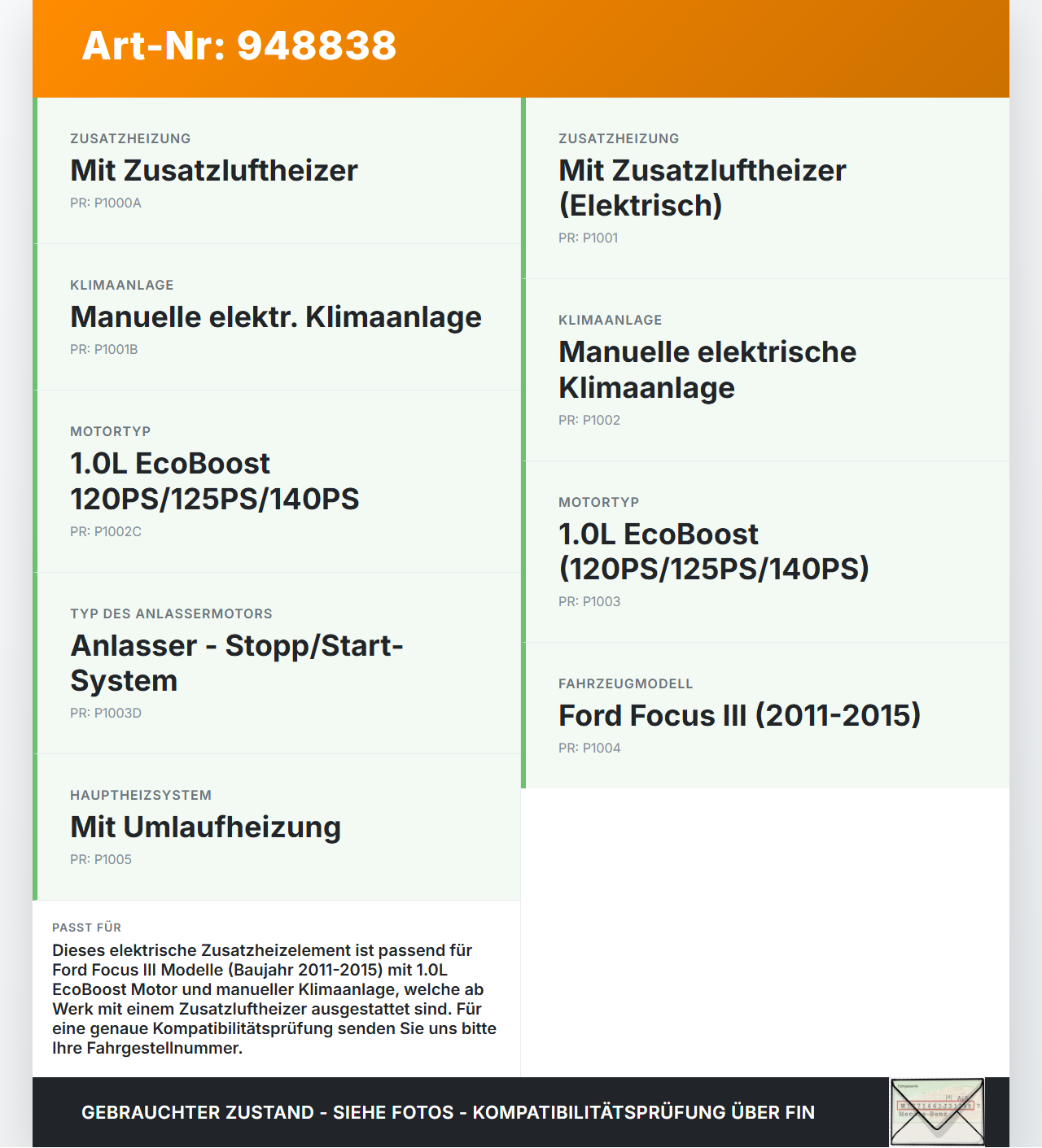 Ford Focus III 11-15 Zusatzheizung Zuheizer Heizelement Elektrisch Ford Focus III 11-15 04.04.2014 BV6N-18D612-CA... Vorschau 3