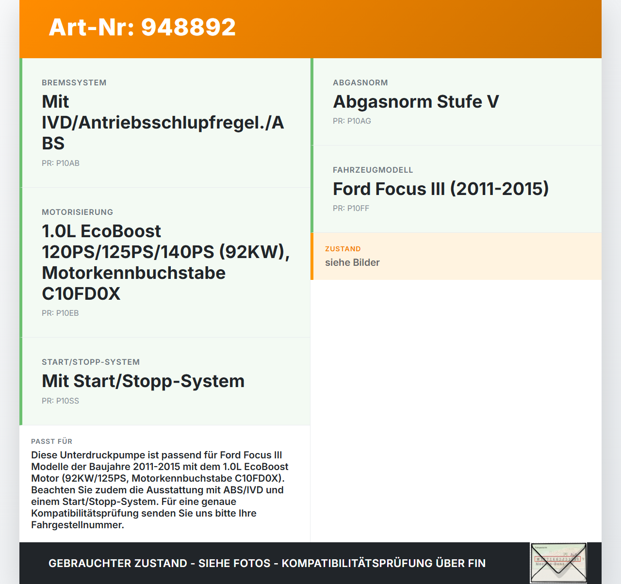 Ford Focus III 11-15 1,0 92KW C10FD0X Unterdruckpumpe Vakuumpumpe Ford Focus III 11-15 04.04.2014 CM5G-2A451-GB... Vorschau 3