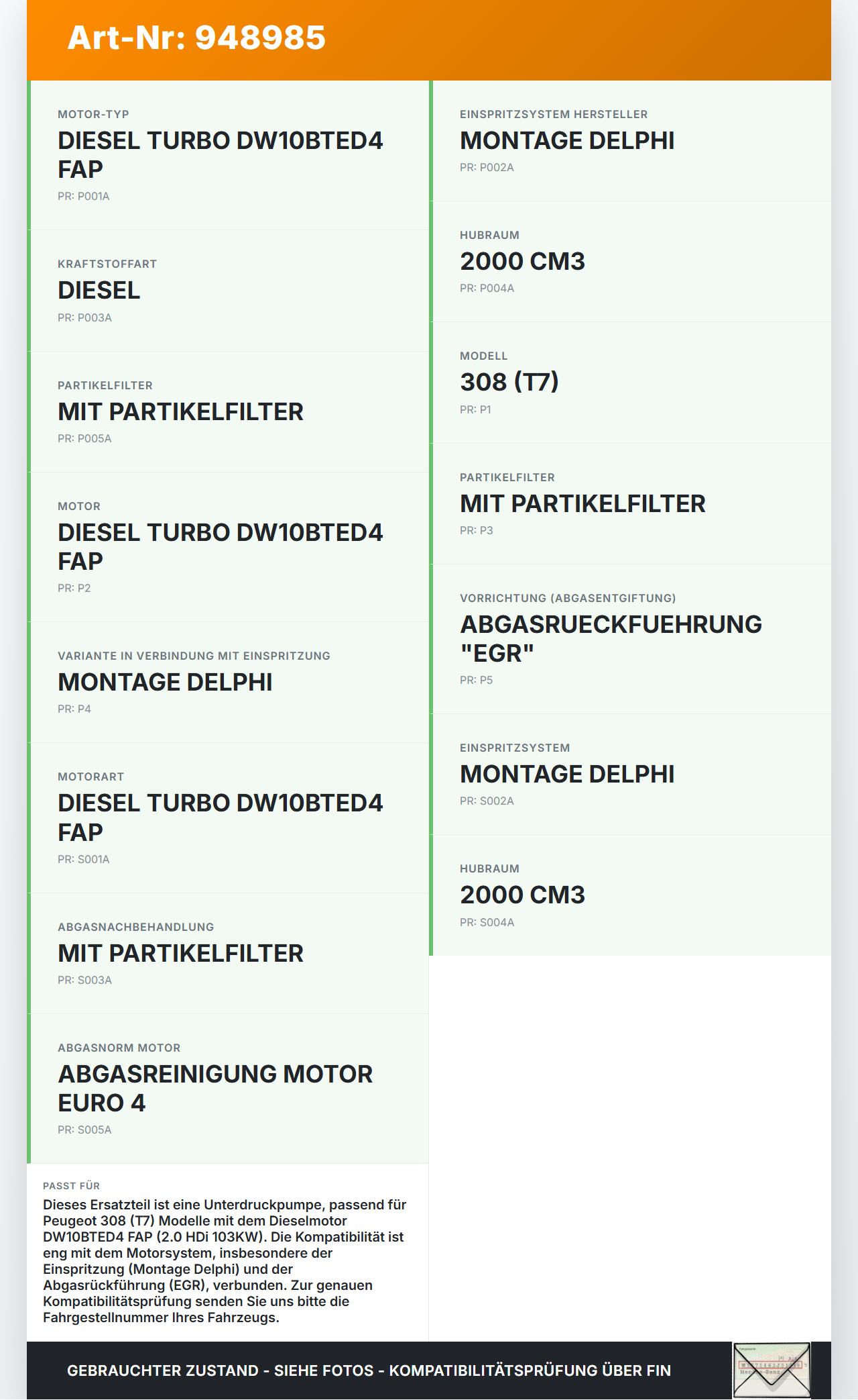 Peugeot 308 I CC T7 07-11 HDi 2,0 103KW DW10BTED4 Unterdruckpumpe Vakuumpumpe Peugeot 308 I CC T7 07-11 29.09.2010... Vorschau 3