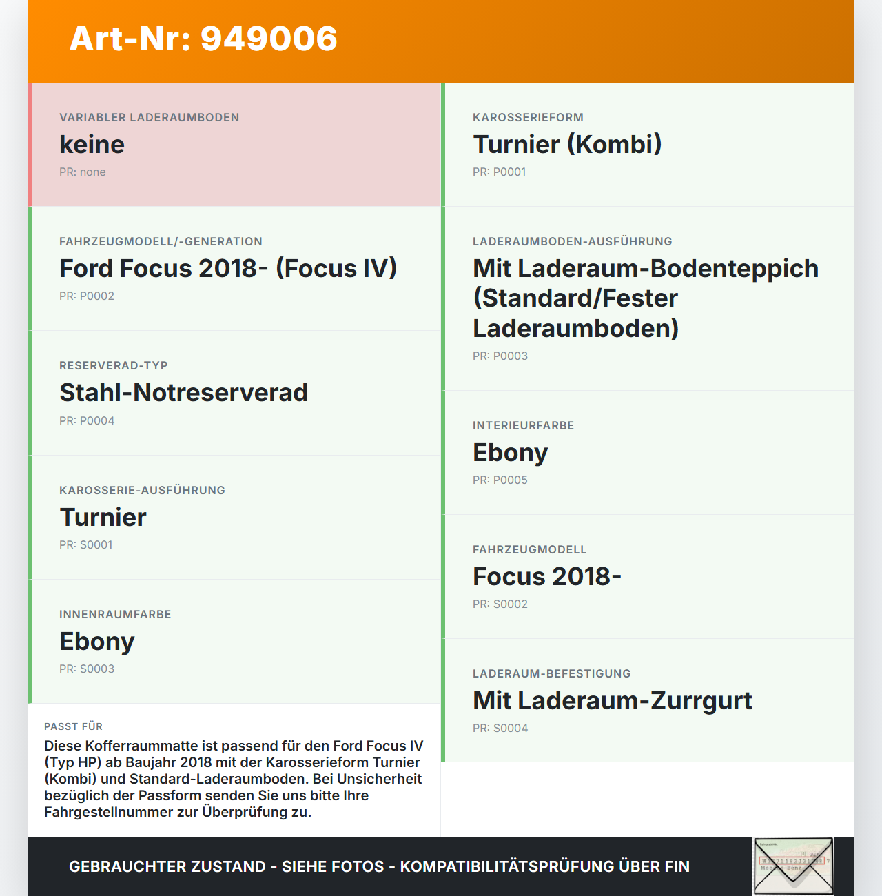 Ford Focus IV 4 HP 18-22 Kombi Kofferraummatte Kofferraum Einlegeboden Gummimatte Ford Focus IV 4 HP 18-22... Vorschau 3