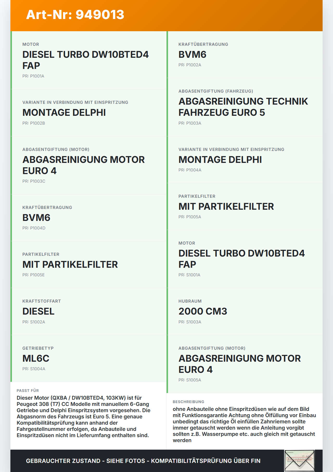 Peugeot 308 I CC T7 07-11 HDi 2,0 103KW DW10BTED4 Motor QXBA Peugeot 308 I CC T7 07-11 29.09.2010 B6STNR5134125... Vorschau 3