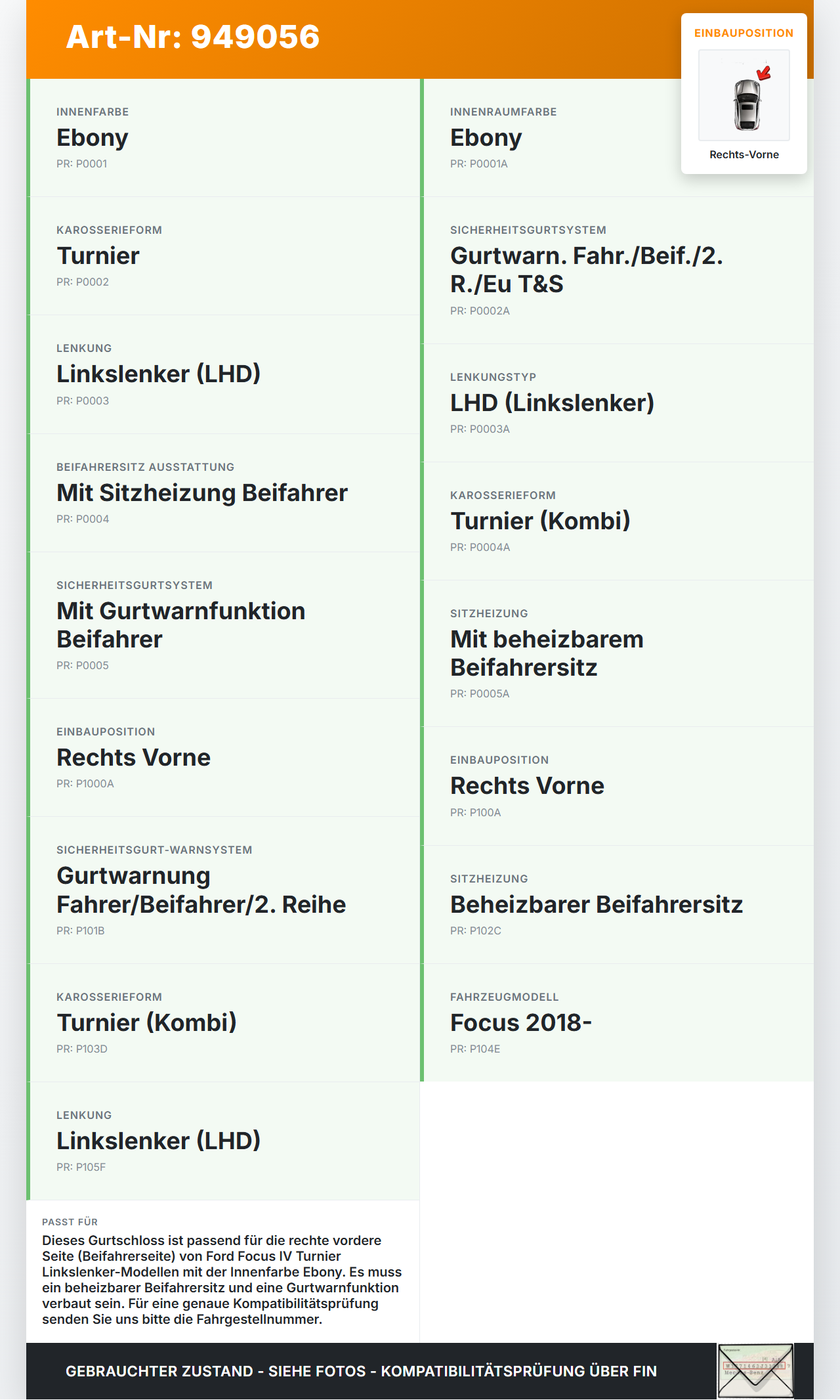 Ford Focus IV 4 HP 18-22 Kombi Gurtschloss Rechts Vorne Ford Focus IV 4 HP 18-22 12.08.2019 JX7B-A61208-AE3JA6... Vorschau 3