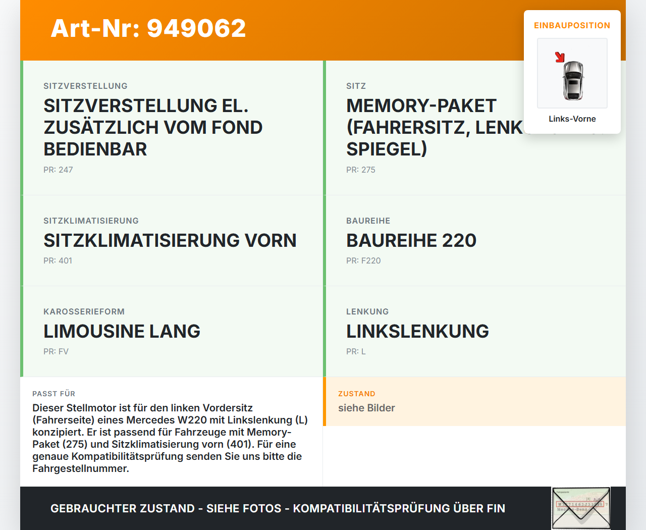 Mercedes S-Kl. W220 S350 02-05 Stellmotor Sitzverstellung Sitz Links Vorne Mercedes S-Kl. W220 S350 02-05... Vorschau 3