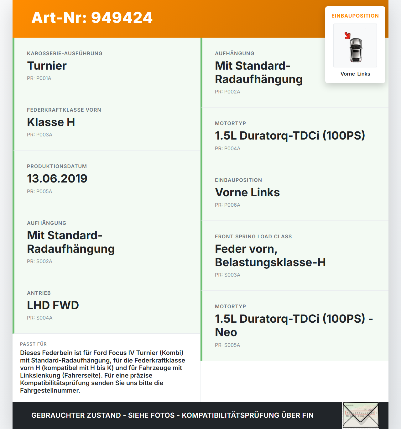 Ford Focus IV 4 HP 18-22 Kombi Federbein Stossdämpfer Vorne Links Ford Focus IV 4 HP 18-22 12.08.2019... Vorschau 3