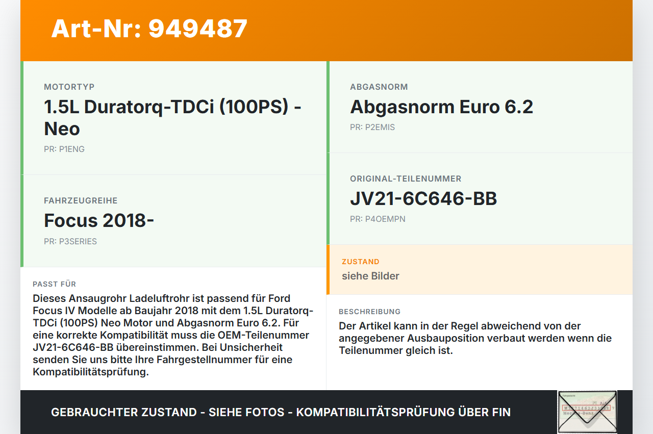 Ford Focus IV 4 HP 18-22 TDCi 1,5 74KW Ansaugrohr Ladeluftrohr Ford Focus IV 4 HP 18-22 12.08.2019 JV21-6C646-BB... Vorschau 3