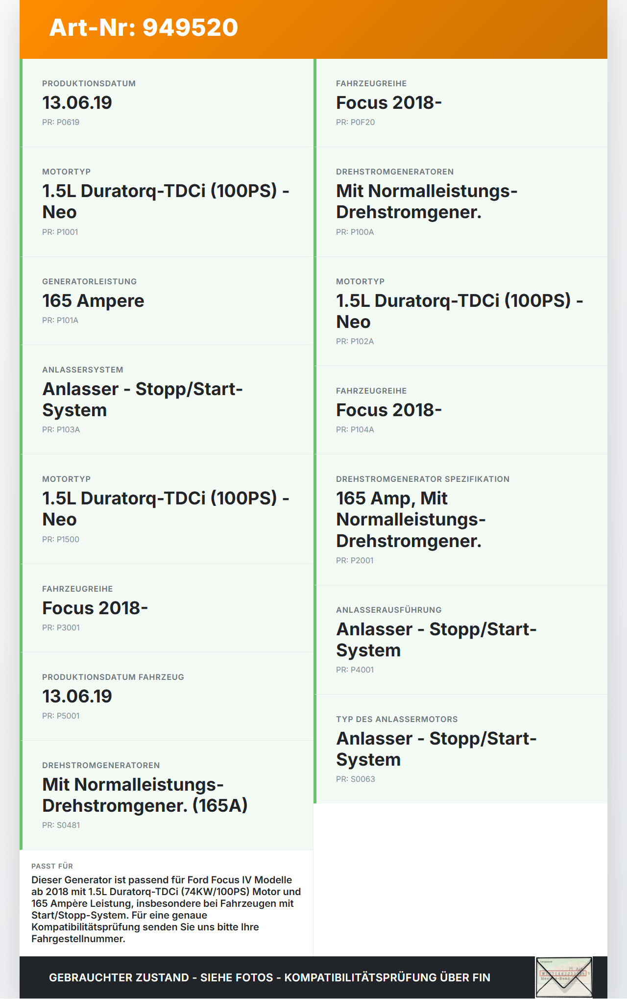 Ford Focus IV 4 HP 18-22 TDCi 1,5 74KW Lichtmaschine Generator 165A 14V Ford Focus IV 4 HP 18-22 12.08.2019... Vorschau 3