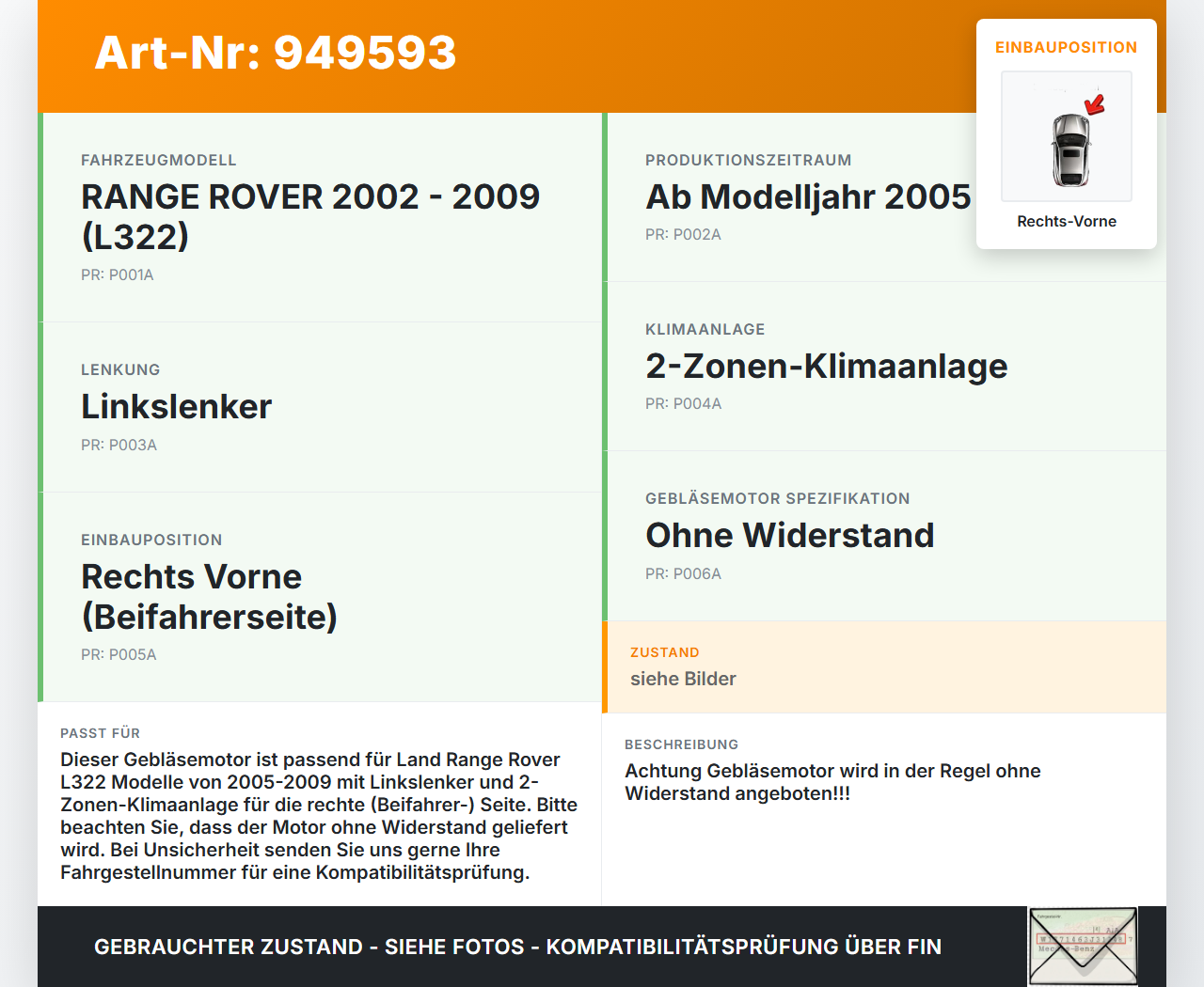 Land Range Rover L322 05-09 Gebläsemotor Lüftermotor Heizungsgebläse Rechts Vorne Land Range Rover L322 05-09... Vorschau 3