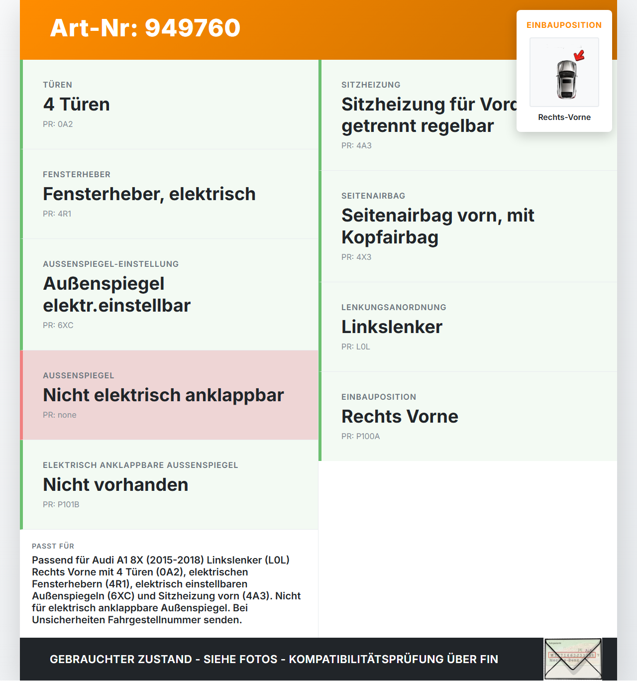 Audi A1 8X 15-18 Steuergerät ECU Modul Türsteuergerät SG Rechts Vorne Audi A1 8X 15-18 23.02.2016 8X0959792H... Vorschau 3