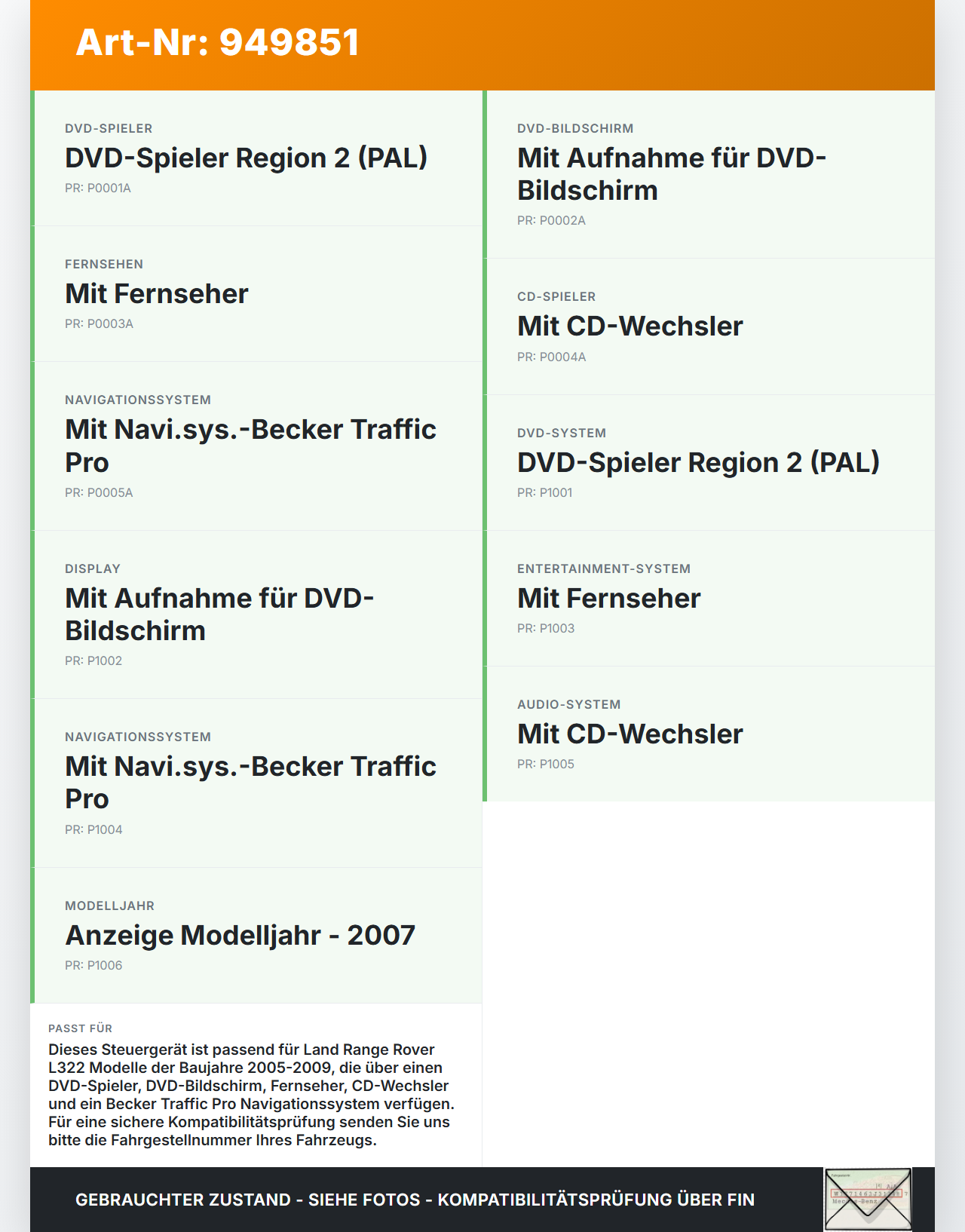 Land Range Rover L322 05-09 Steuergerät Playermodul Rechner für DVD Player Land Range Rover L322 05-09 20.09.2006... Vorschau 3