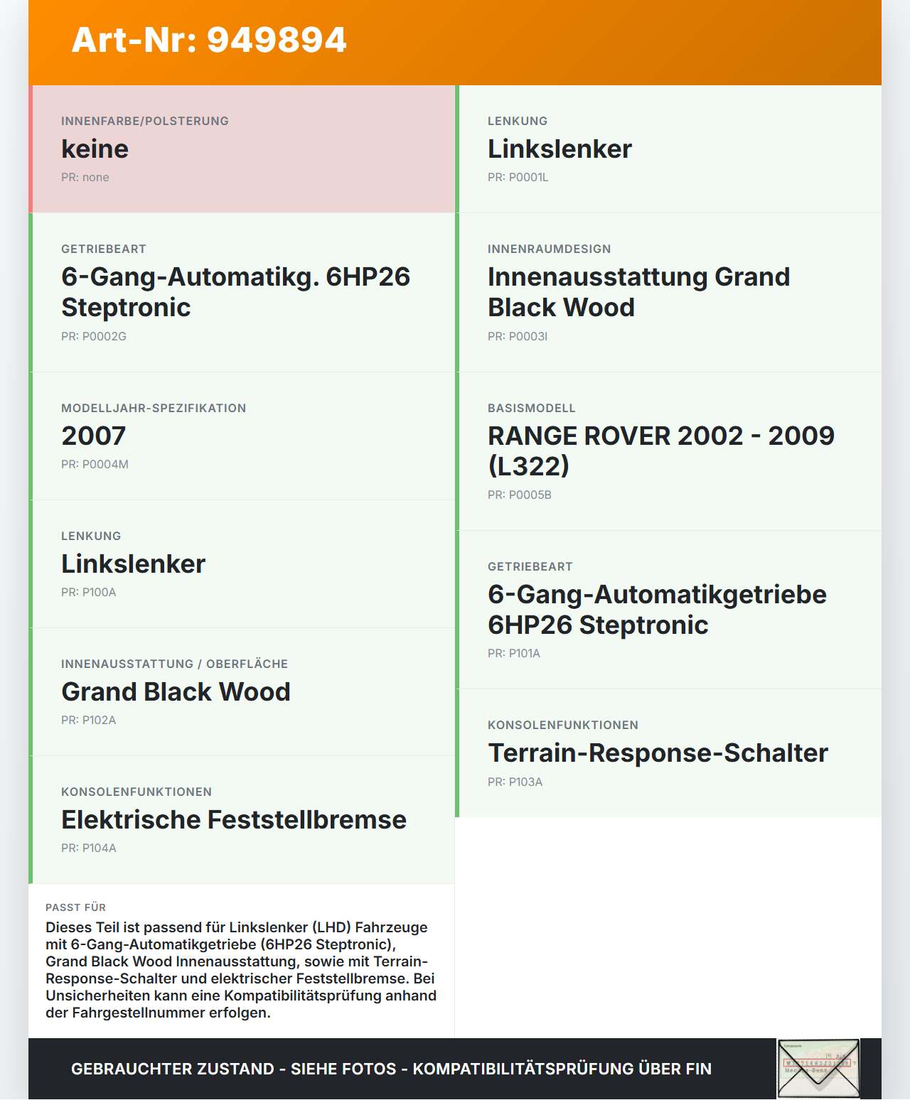 Land Range Rover L322 05-09 Blende für Schaltkulisse Ganganzeige Land Range Rover L322 05-09 20.09.2006 THO000010... Vorschau 3