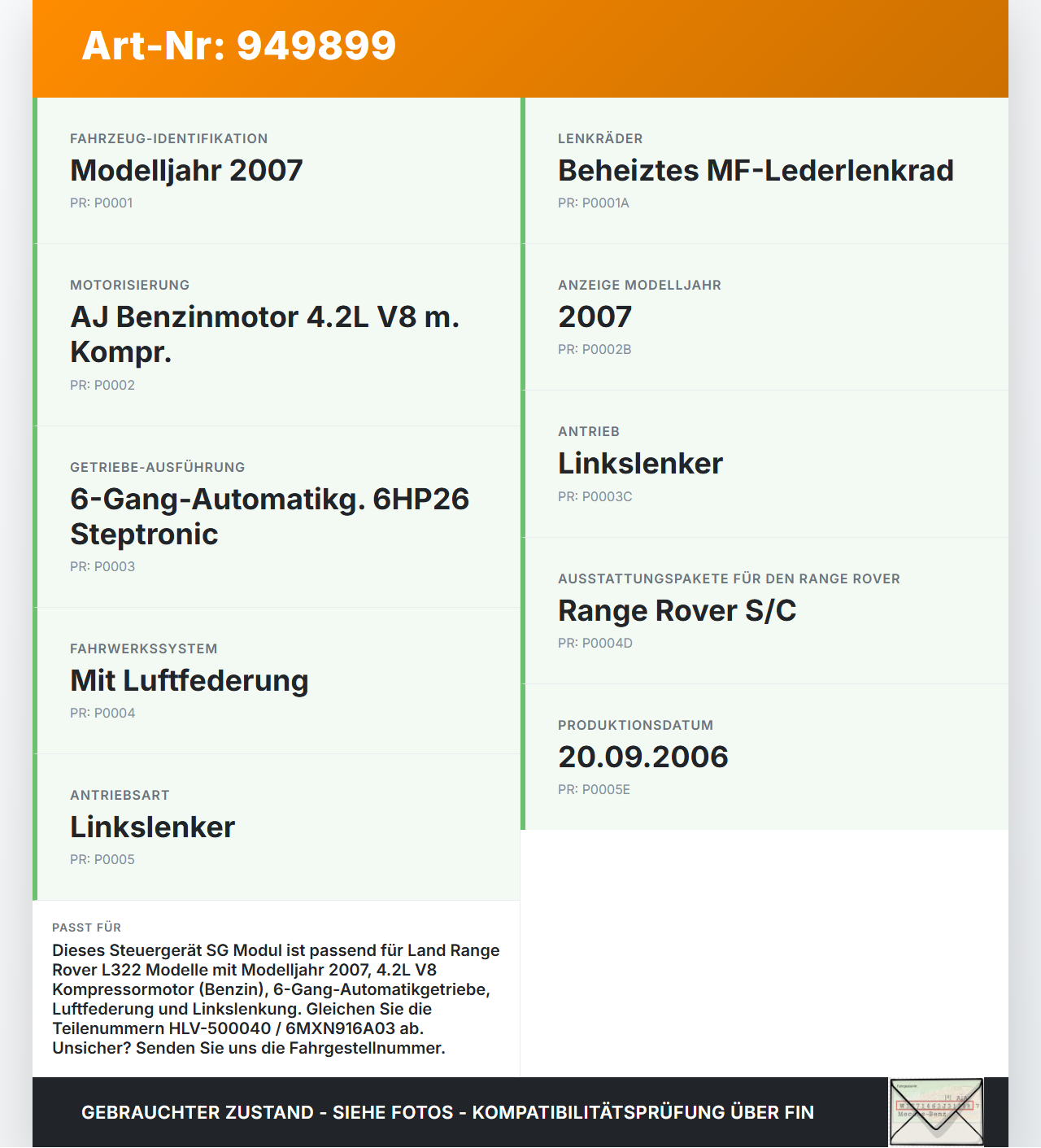 Land Range Rover L322 05-09 Steuergerät SG Modul Land Range Rover L322 05-09 20.09.2006 LR004028 6MXN916A03... Vorschau 3