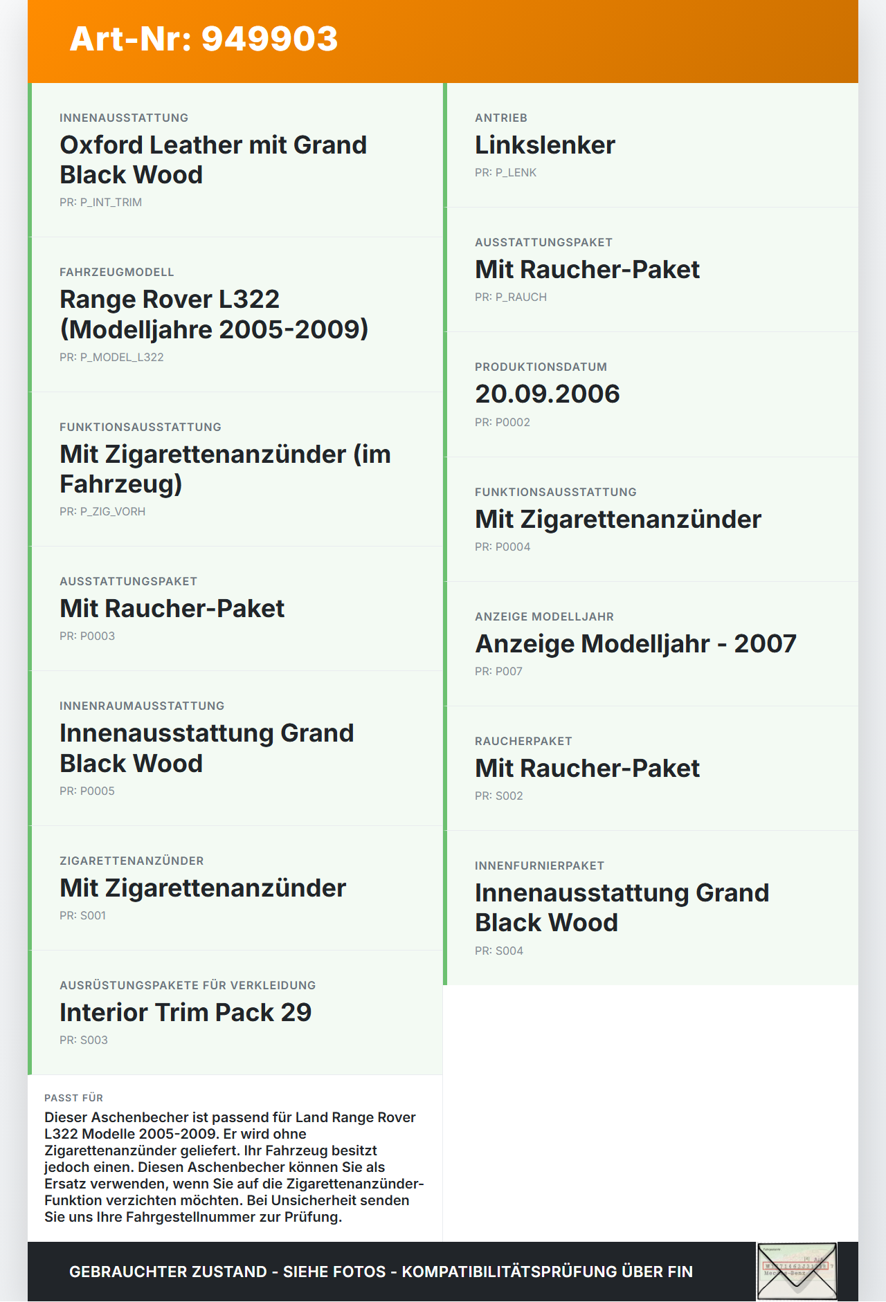 Land Range Rover L322 05-09 Aschenbecher Ascher ohne Zigarettenanzünder Land Range Rover L322 05-09 20.09.2006... Vorschau 3