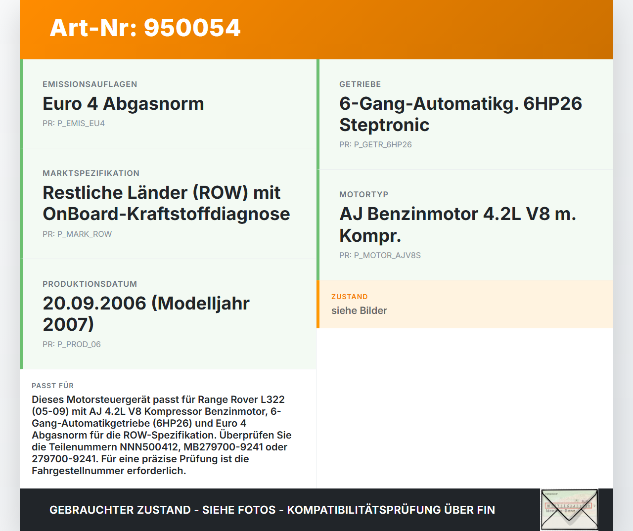 Land Range Rover L322 05-09 Steuergerät ECU Modul Motorsteuergerät Land Range Rover L322 05-09 20.09.2006... Vorschau 3