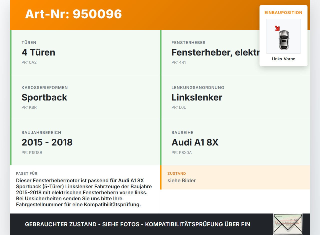 Audi A1 8X 15-18 5T Fensterhebermotor Links Vorne Audi A1 8X 15-18 23.02.2016 8K0959801C 150448268 gebraucht Vorschau 3