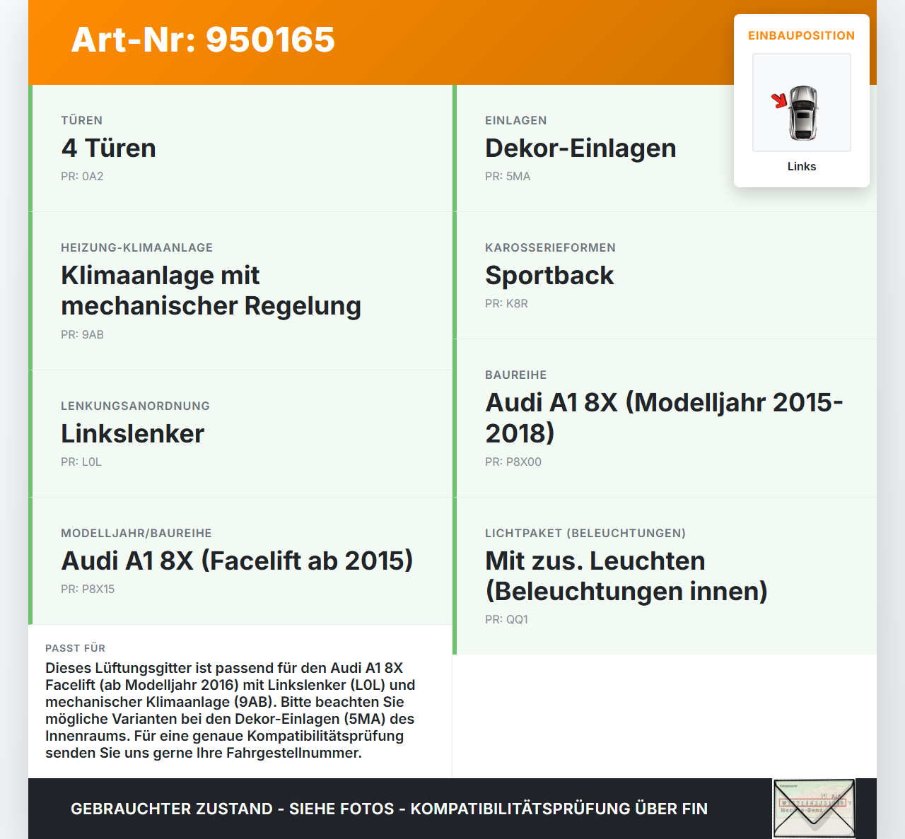 Audi A1 8X 15-18 Luftdusche Luftdüse Links Audi A1 8X 15-18 23.02.2016 8X1820901 gebraucht Vorschau 3