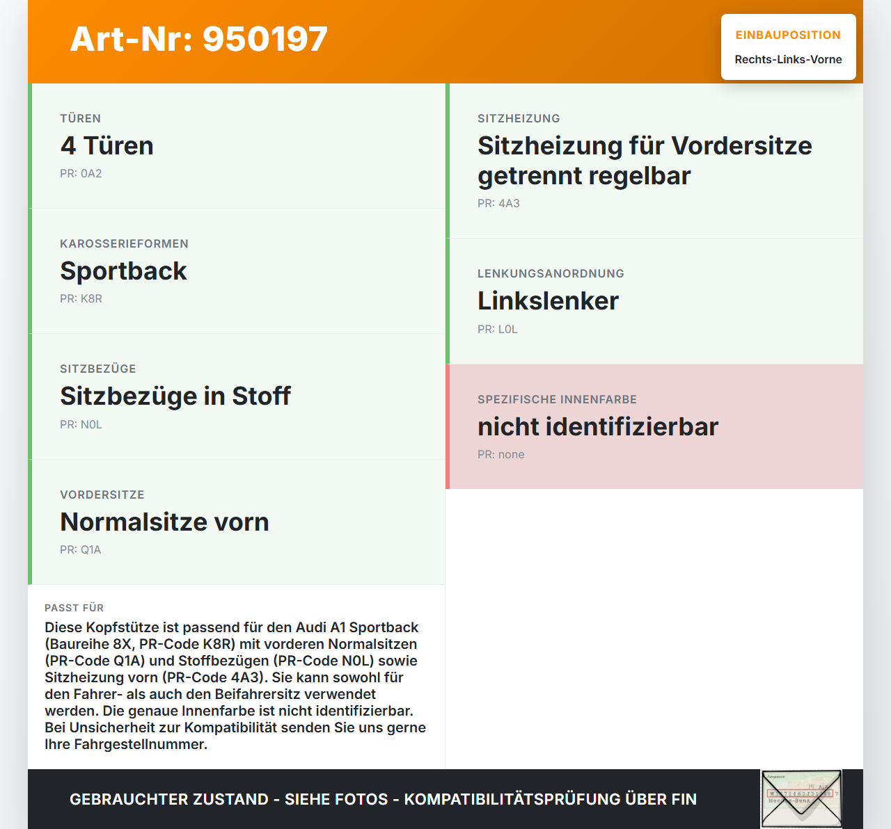 Audi A1 8X 15-18 5T Kopfstütze für Beifahrer Sitz Rechts oder Links Vorne Audi A1 8X 15-18 23.02.2016 8X0881901... Vorschau 3