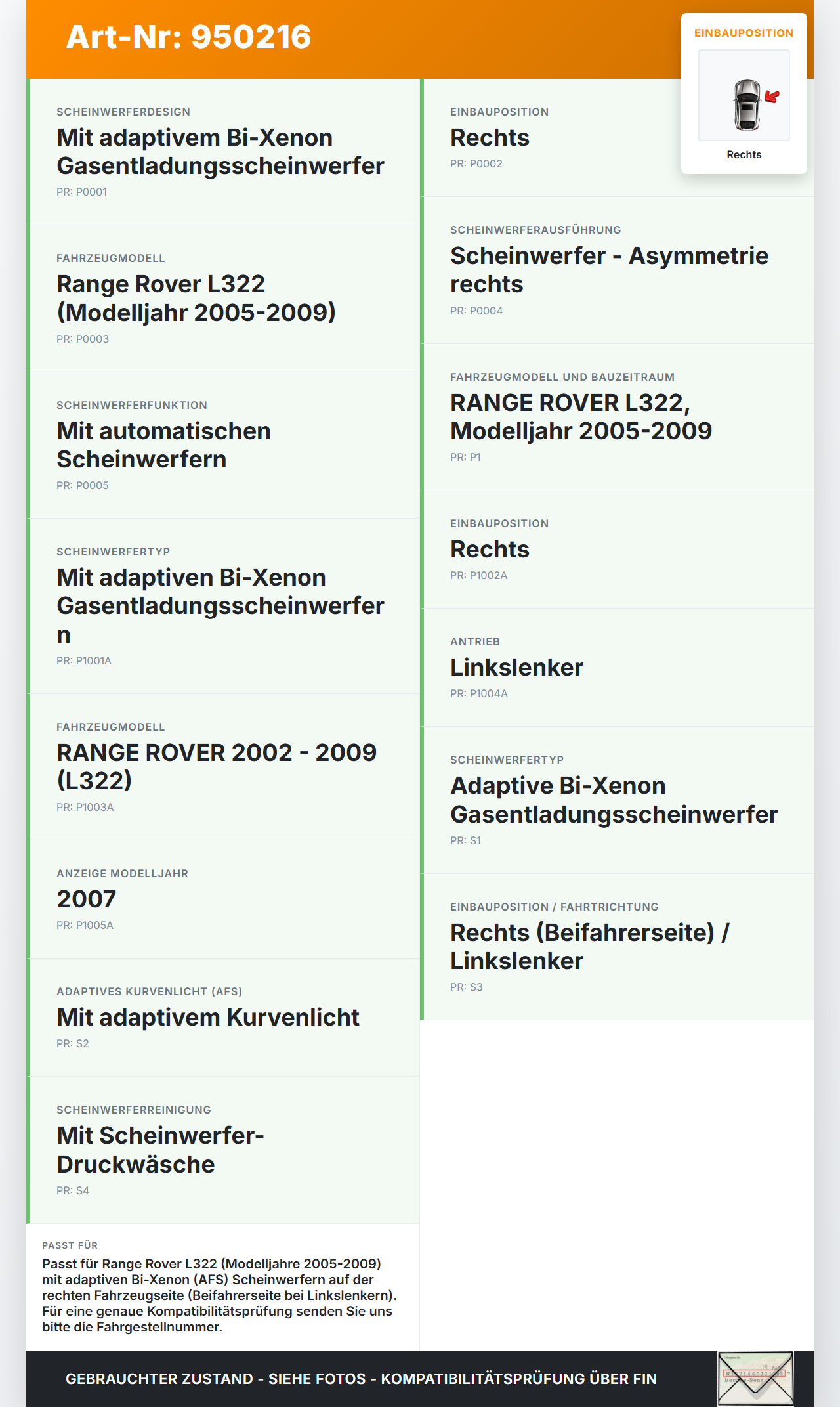 Land Range Rover L322 05-09 Xenon AFS Power Vorschaltgerät Rechts Land Range Rover L322 05-09 20.09.2006 YWC500440... Vorschau 3