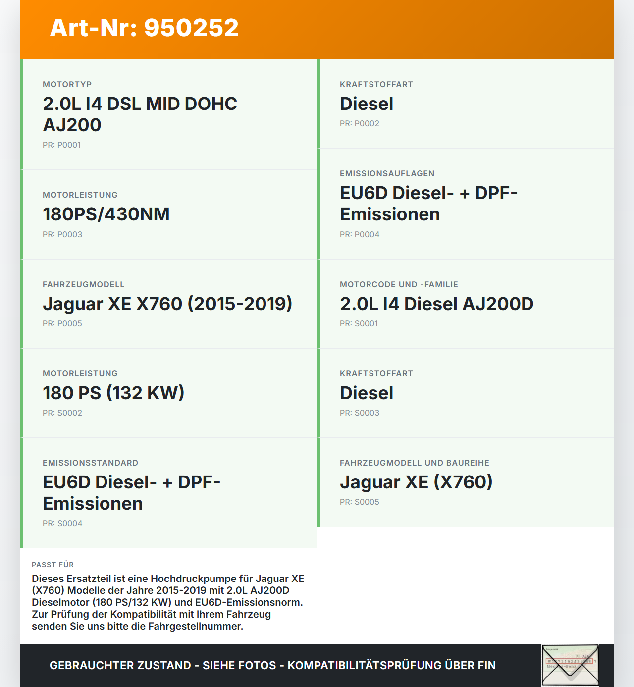 Jaguar XE X760 15-19 2,0d 132KW Einspritzpumpe Hochdruckpumpe Jaguar XE X760 15-19 24.10.2019 AJ813367... Vorschau 3