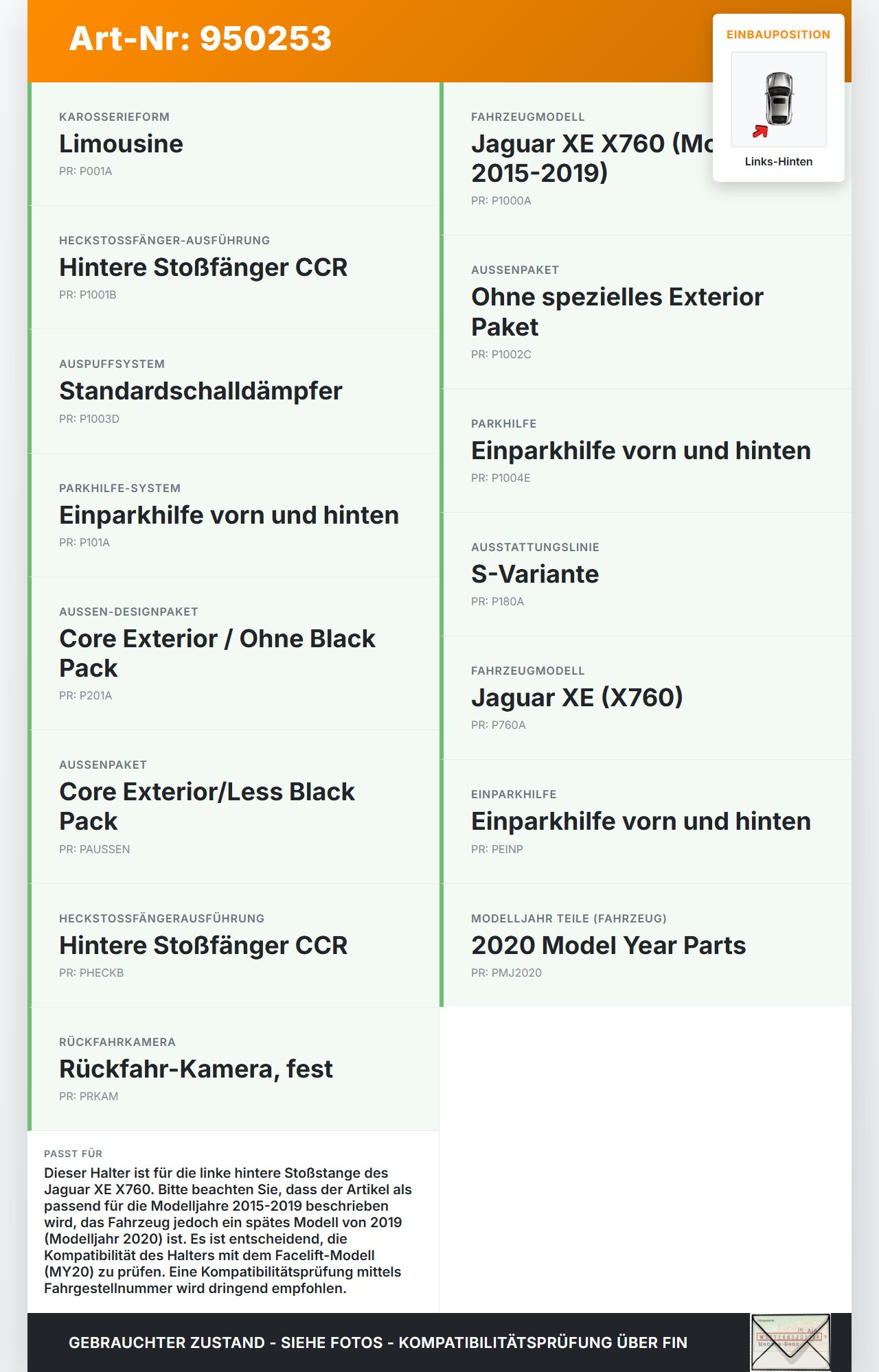 Jaguar XE X760 15-19 Halter Träger Aufnahme Führung für Stoßstange Links Hinten Jaguar XE X760 15-19 24.10.2019... Vorschau 3