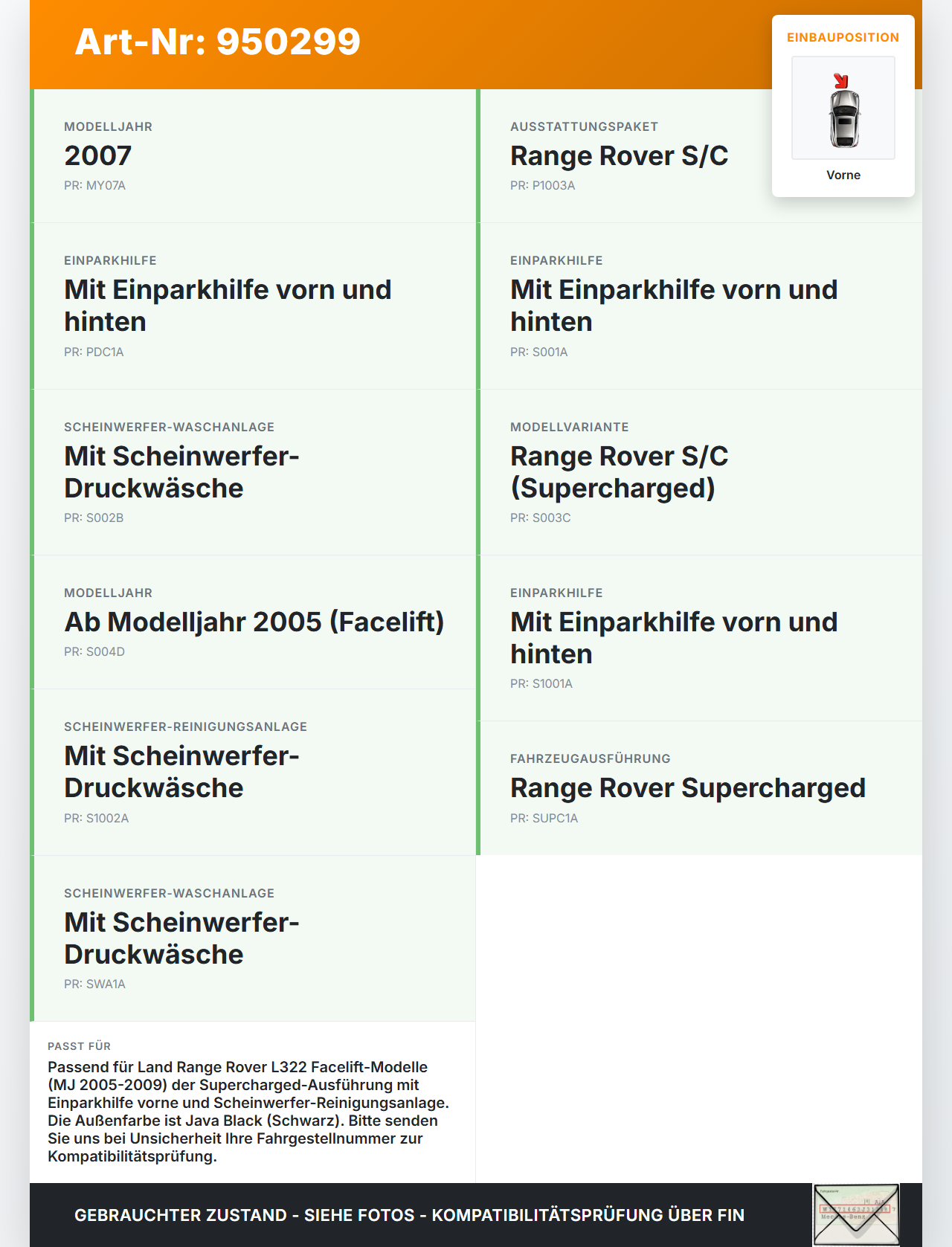 Land Range Rover L322 05-09 Stoßstange Stoßfänger Frontschürze Vorne Land Range Rover L322 05-09 20.09.2006... Vorschau 3