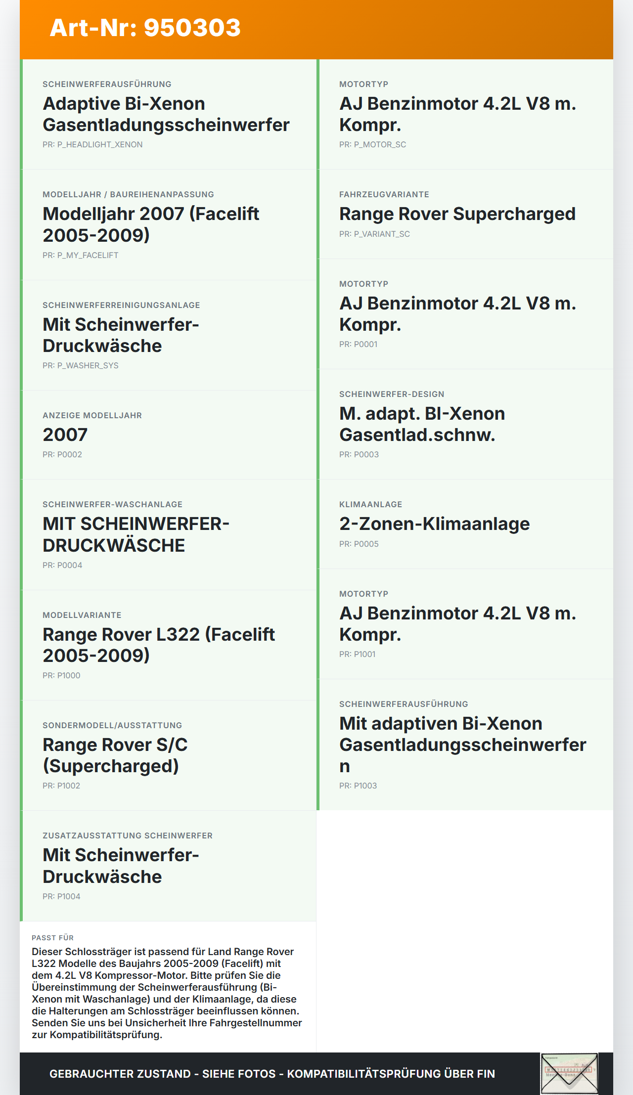 Land Range Rover L322 05-09 4,2 291KW Schlossträger Frontmaske Träger Land Range Rover L322 05-09 20.09.2006 gebraucht Vorschau 3