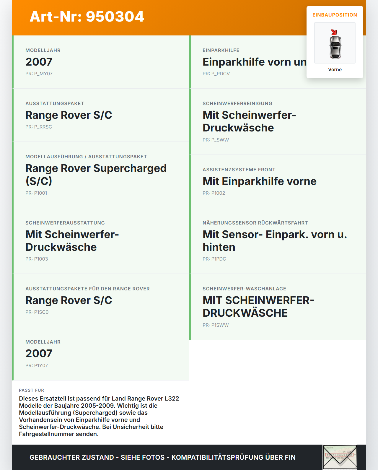 Land Range Rover L322 05-09 Träger Pralldämpfer für Stoßstange Vorne Pos.2 Land Range Rover L322 05-09 20.09.2006... Vorschau 3
