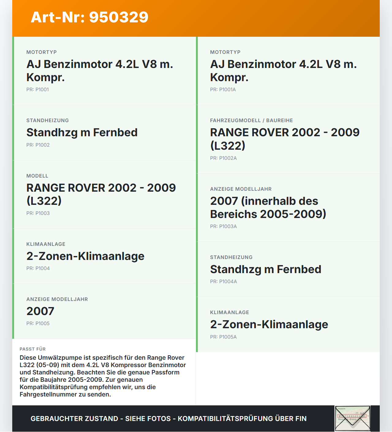 Land Range Rover L322 05-09 4,2 291KW Umwelzpumpe Heizung Pumpe Land Range Rover L322 05-09 20.09.2006 F8YH-8501-AA... Vorschau 3